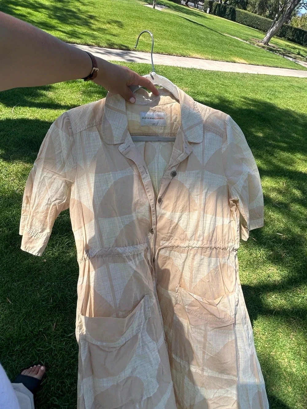 Summertime Oliver and Orange Sleeveless 100% COTTON Button Dress in Pale Peach